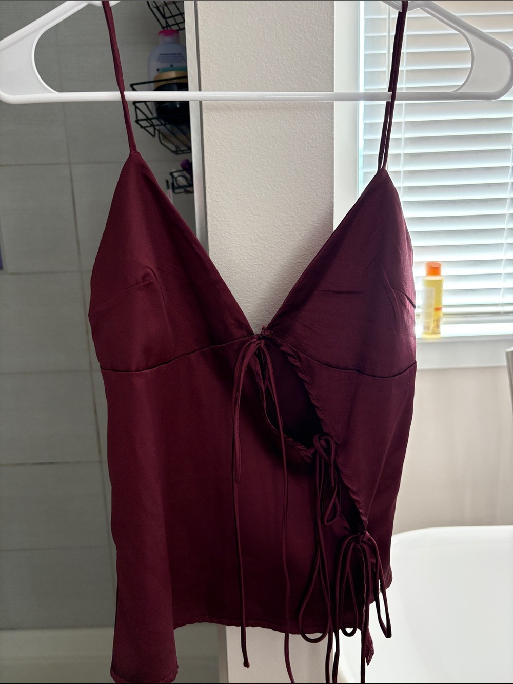Women's Burgundy Satin Spaghetti Strap Cami
